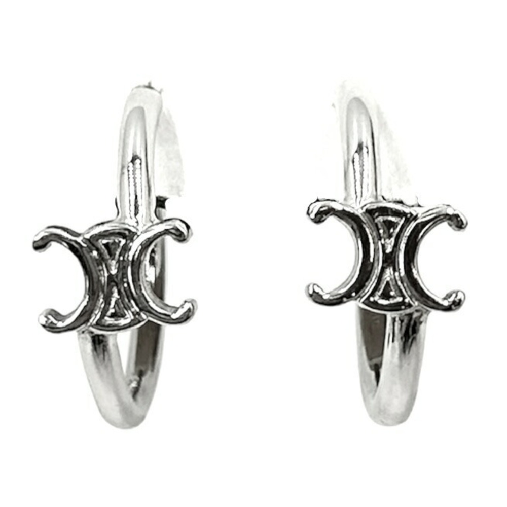 Celine Earrings Triomphe Asymmetric Hoop Accessories Silver All Seasons